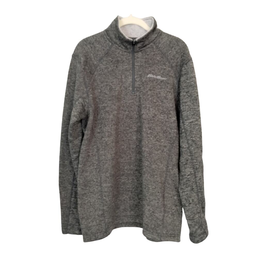 Eddie Bauer Men's Sz M Grey Fleece Lined Quarter Zip Sweater Sweatshirt